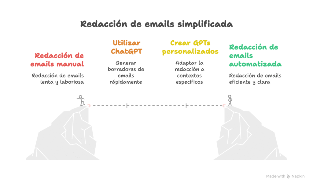 Infografía sobre cómo usar GPT para redactar emails de manera eficiente y personalizada