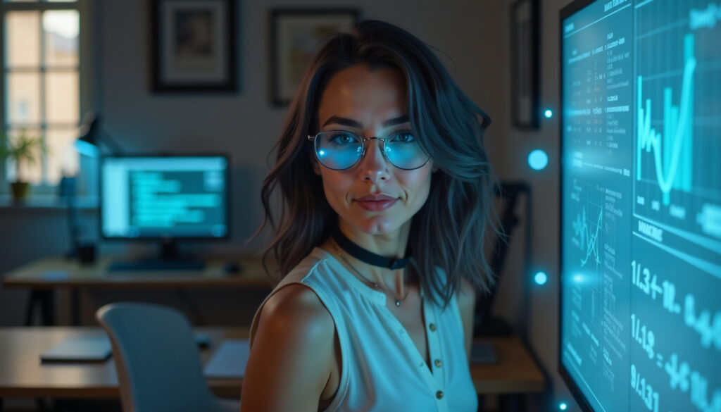 Estudiante usando ChatGPT para estudiar y analizar datos en un entorno digital moderno