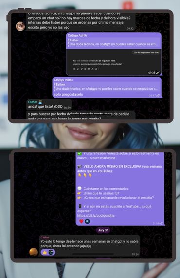 Captura de pantalla de Telegram resolviendo una duda sobre GPTs