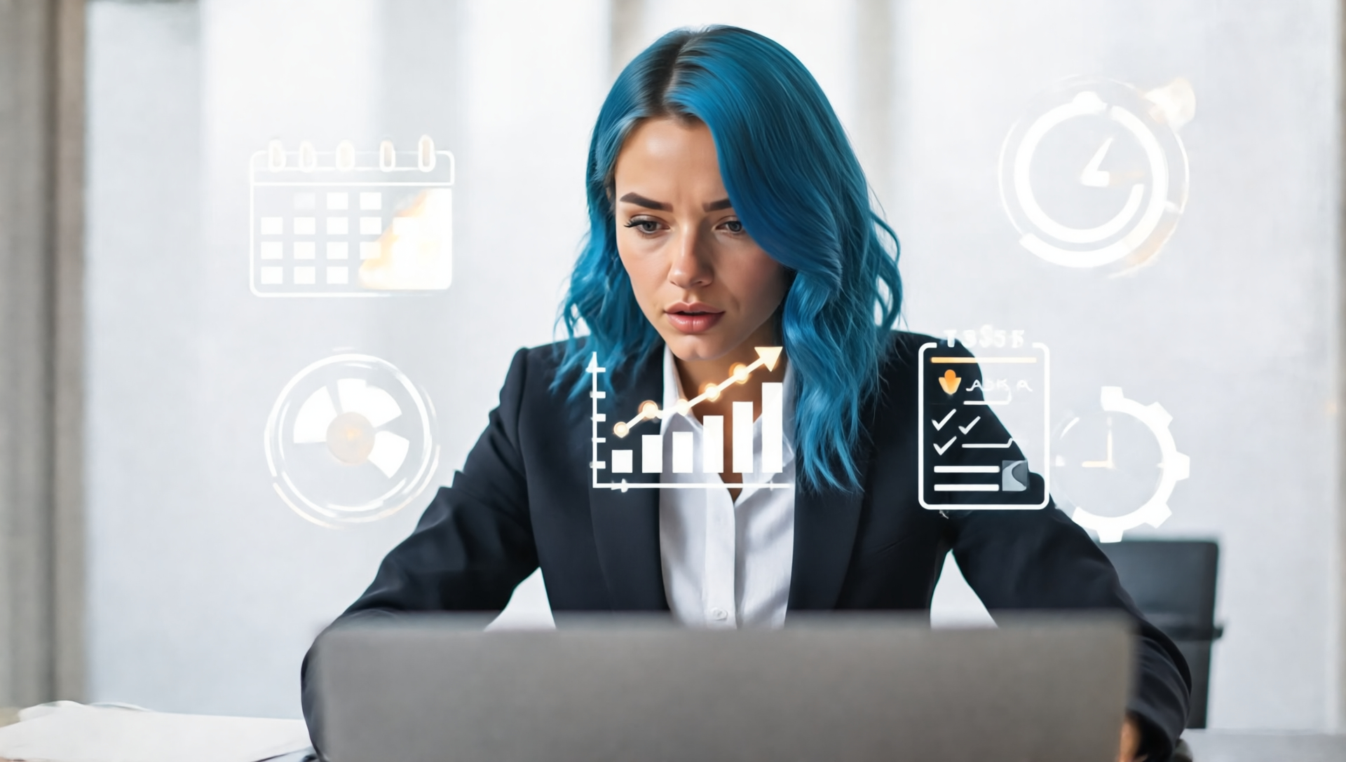 Mujer profesional usando ChatGPT con memoria para analizar datos y tareas digitales