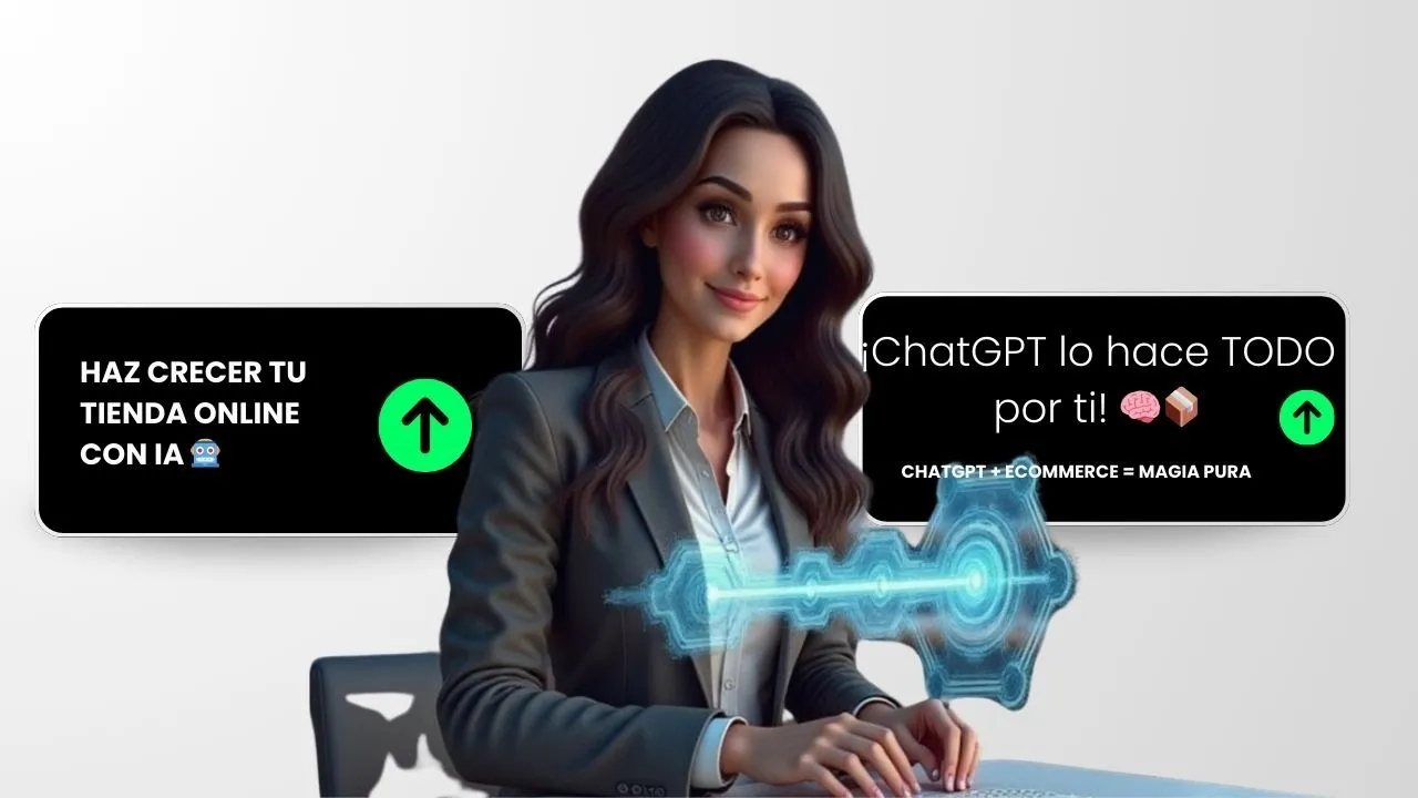 Mujer profesional usando inteligencia artificial para automatizar una tienda online con ChatGPT