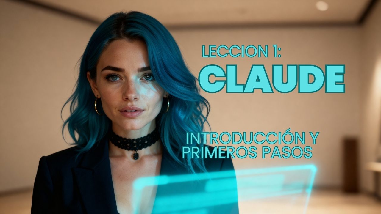 Mujer con cabello azul en la lección 1 del curso Claude sobre inteligencia artificial, introducción y primeros pasos
