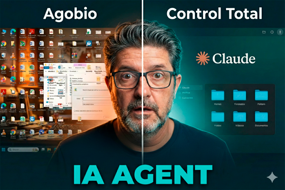 Comparativa visual de un escritorio desordenado frente a uno limpio y organizado gracias a Claude IA Agent