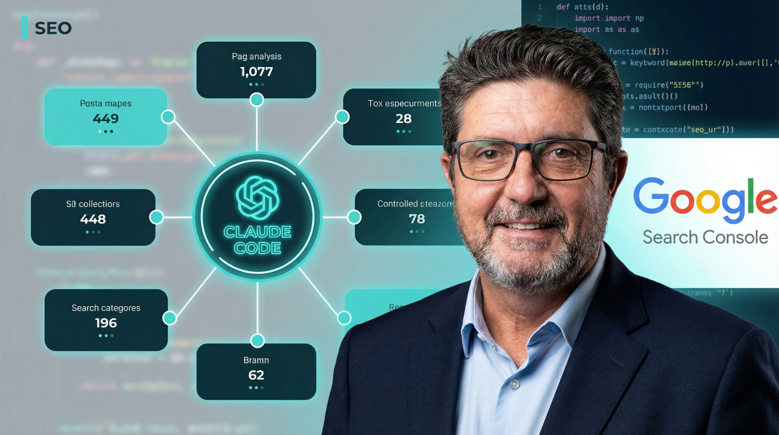 Ricardo Hoyos de Código AdrIA analizando métricas de Google Search Console con Claude Code y herramientas de IA para SEO.