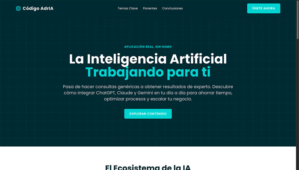 Captura de pantalla de la portada de Código AdrIA con un titular sobre inteligencia artificial