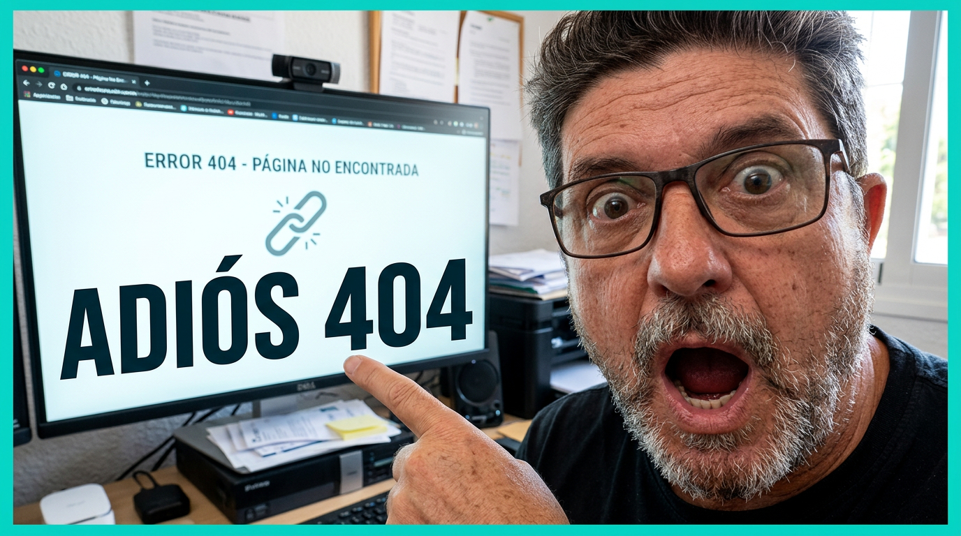 Ricardo sorprendido señala una pantalla con error 404 en un ordenador